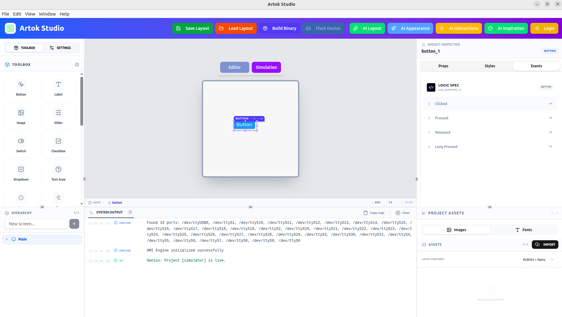Artok Widget Inspector Events